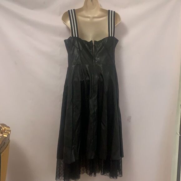 ASOS FAUX LEATHER BLACK ELASTIC SLEEVELESS DRESS  WITH LACE SLIP SIZE 10 - Picture 4 of 9